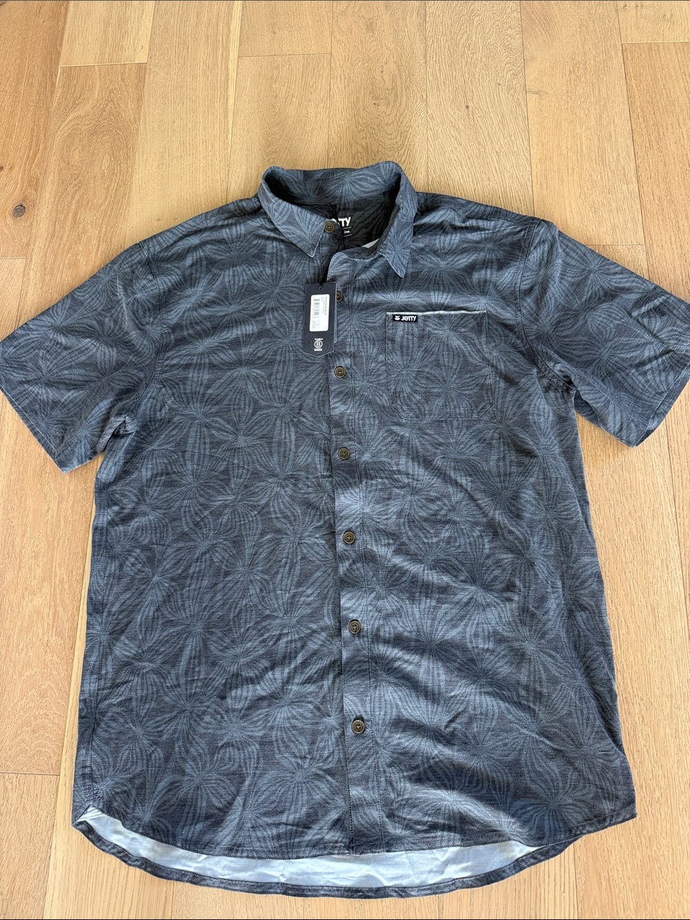 Men's Casual Short-Sleeve Button-Down Shirt in Charcoal Pattern